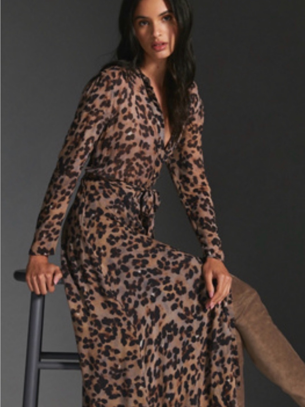 cloth & stone Brown and Black Leopard-Print Maxi Dress